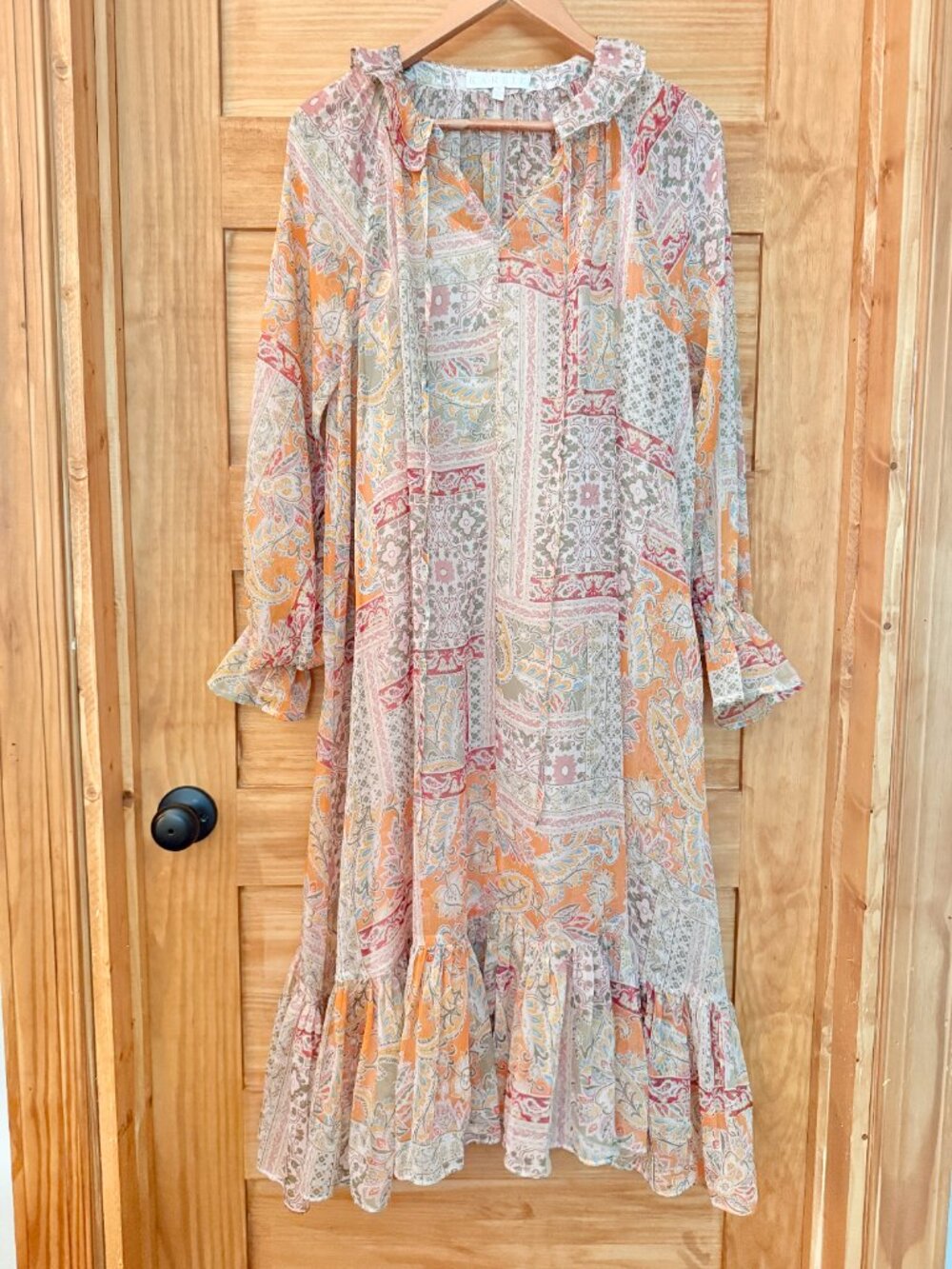Karlie Chiffon Patchwork Paisley Floral Ruffled Flowy Midi Dress Women's size M - Picture 4 of 6
